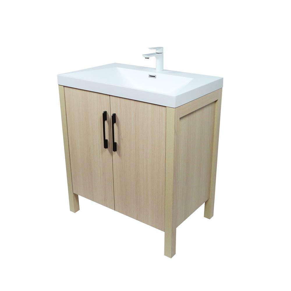 31.5 Single Sink Vanity In Neutral Finish with White Ceramic Top. Picture 1