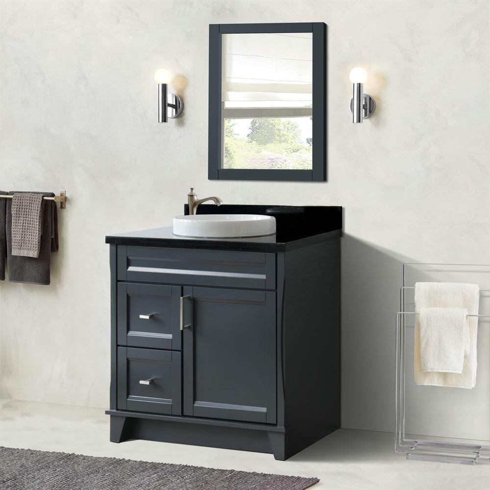 Single sink vanity in Dark Gray with Black galaxy granite and round sink. Picture 4