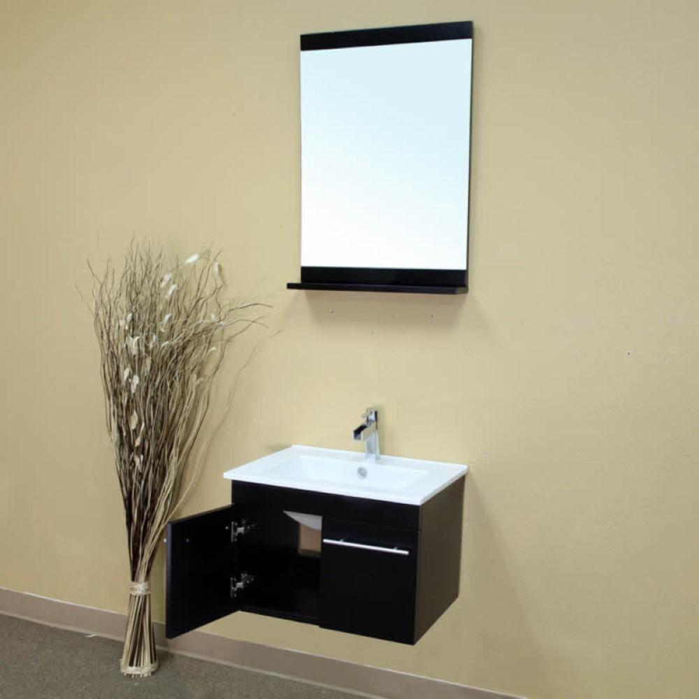 24.4 in Single wall mount style sink vanity-wood-black. Picture 9