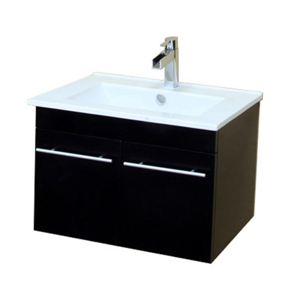 24.4 in Single wall mount style sink vanity-wood-black. Picture 10