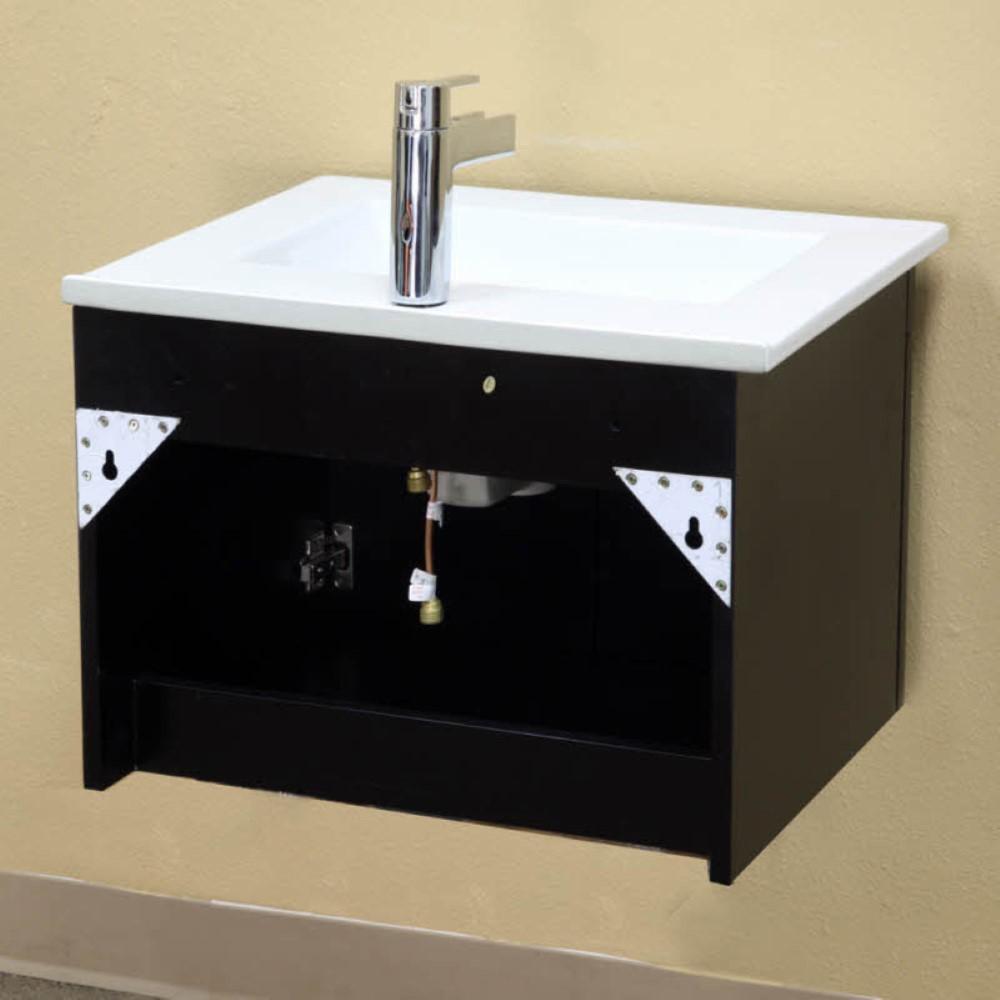 24.4 in Single wall mount style sink vanity-wood-black. Picture 11