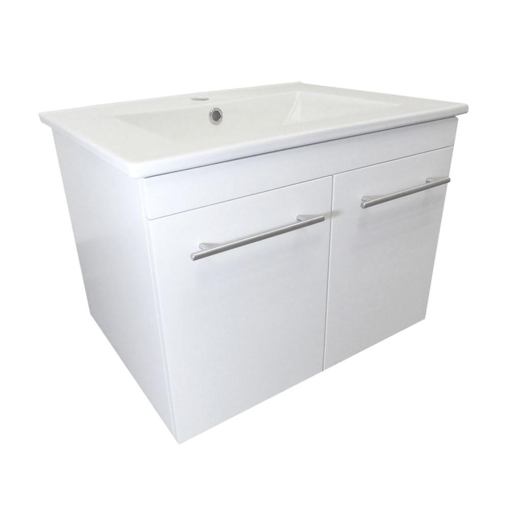 24.4 in Single wall mount style sink vanity-wood- white. Picture 12