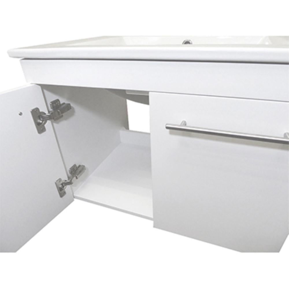 24.4 in Single wall mount style sink vanity-wood- white. Picture 17