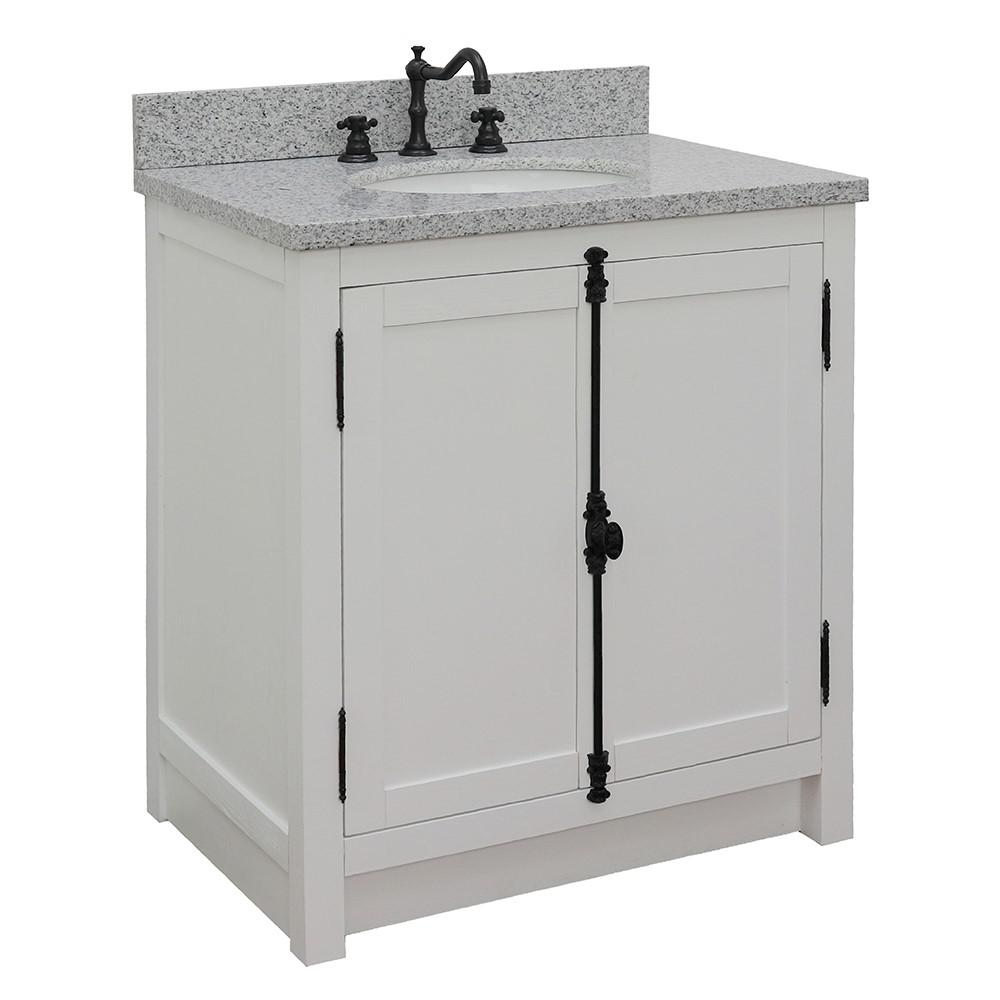 31 Single vanity in Glacier Ash finish with Gray granite top and oval sink. Picture 3