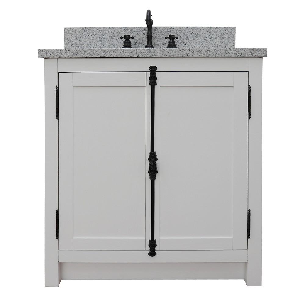 31 Single vanity in Glacier Ash finish with Gray granite top and oval sink. Picture 4