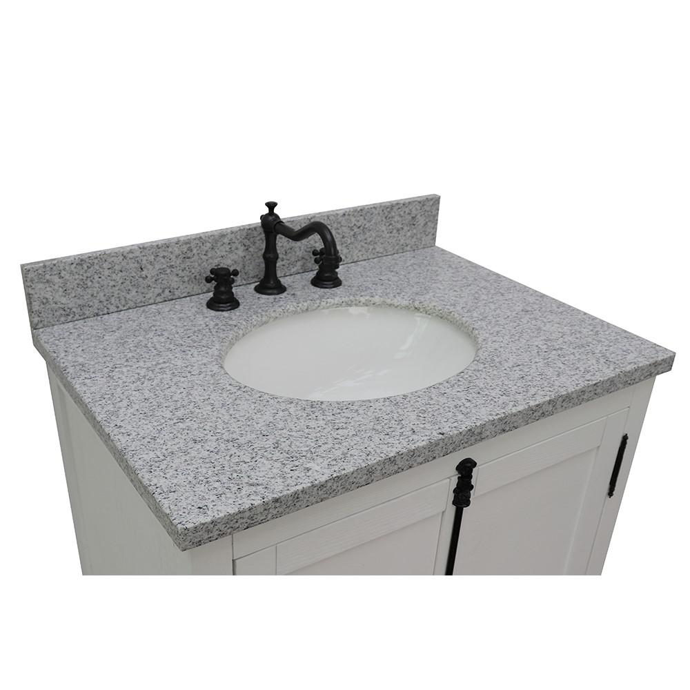 31 Single vanity in Glacier Ash finish with Gray granite top and oval sink. Picture 5