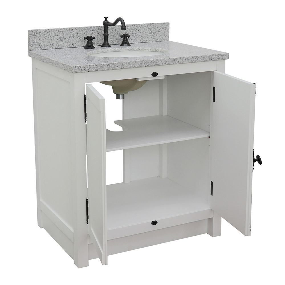 31 Single vanity in Glacier Ash finish with Gray granite top and oval sink. Picture 6