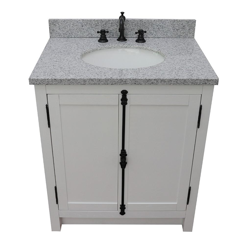 31 Single vanity in Glacier Ash finish with Gray granite top and oval sink. Picture 8