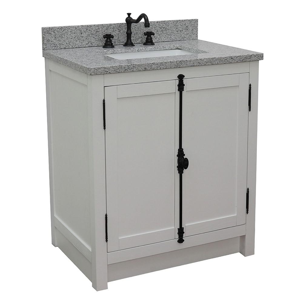 31 Single vanity in Glacier Ash finish with Gray granite top and rectangle sink. Picture 3