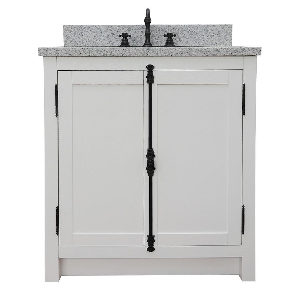 31 Single vanity in Glacier Ash finish with Gray granite top and rectangle sink. Picture 4