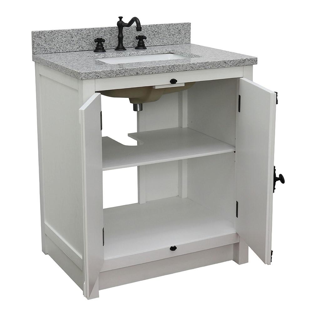 31 Single vanity in Glacier Ash finish with Gray granite top and rectangle sink. Picture 6