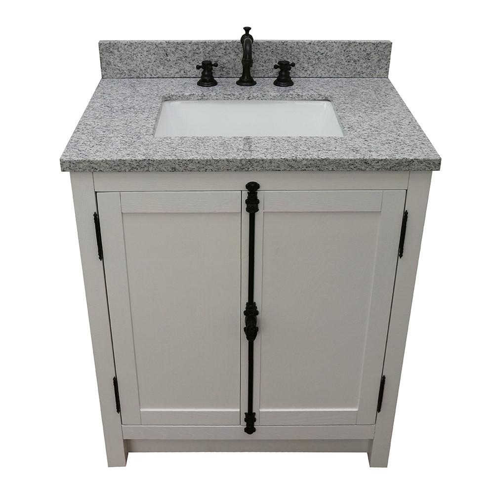 31 Single vanity in Glacier Ash finish with Gray granite top and rectangle sink. Picture 8