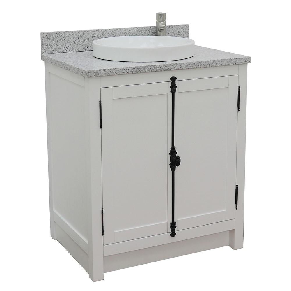 31 Single vanity in Glacier Ash finish with Gray granite top and rectangle sink. Picture 13