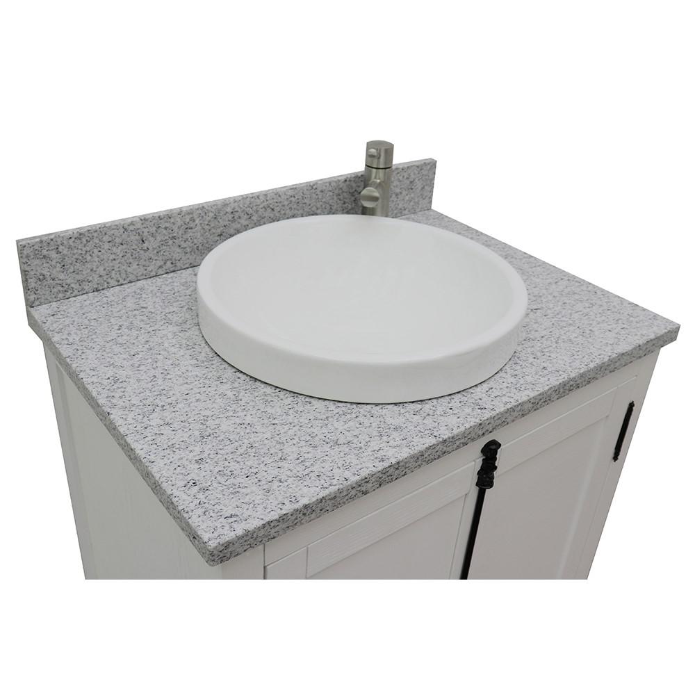 31 Single vanity in Glacier Ash finish with Gray granite top and rectangle sink. Picture 15