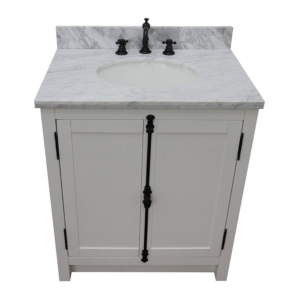 31 Single vanity in Glacier Ash finish with White Carrara top and oval sink. Picture 8