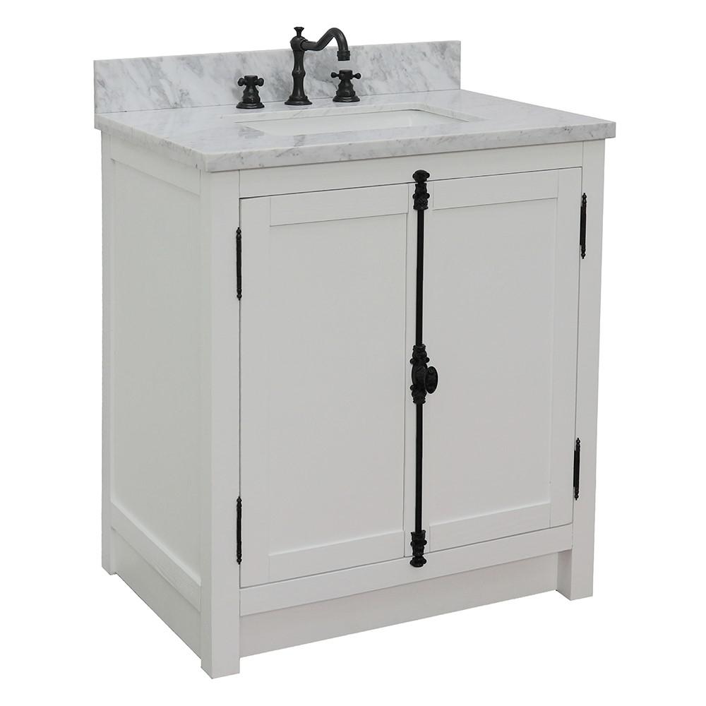 Single vanity in Glacier Ash with White Carrara top and rectangle sink. Picture 3
