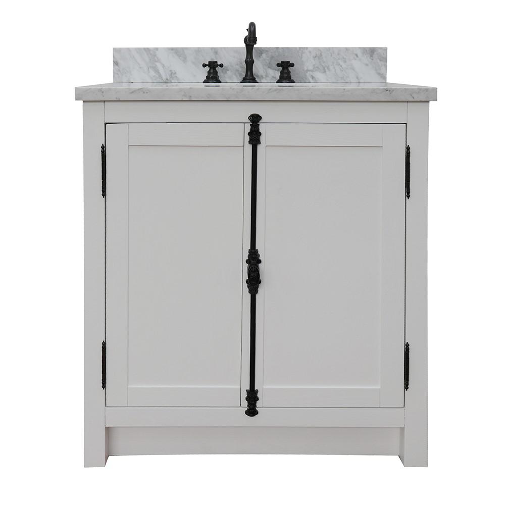 Single vanity in Glacier Ash with White Carrara top and rectangle sink. Picture 4