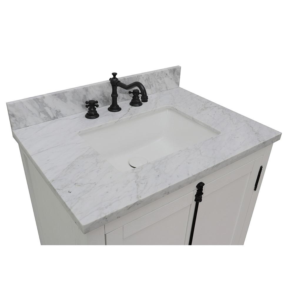 Single vanity in Glacier Ash with White Carrara top and rectangle sink. Picture 5