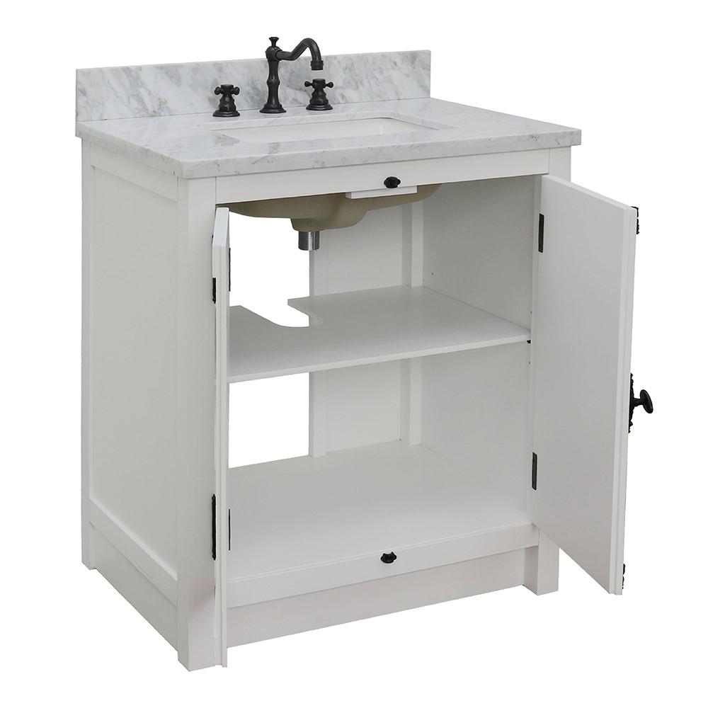 Single vanity in Glacier Ash with White Carrara top and rectangle sink. Picture 6