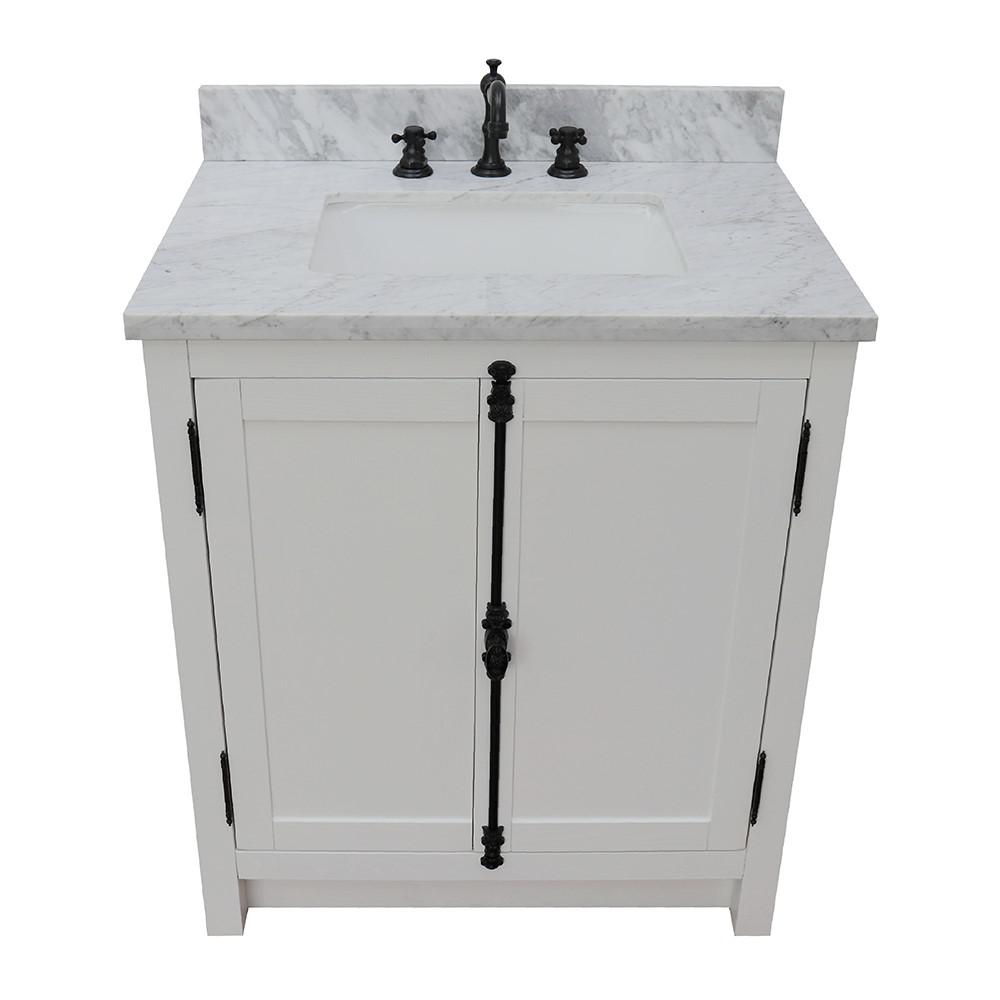 Single vanity in Glacier Ash with White Carrara top and rectangle sink. Picture 8