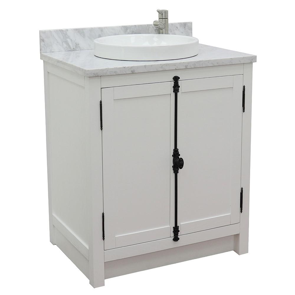 Single vanity in Glacier Ash with White Carrara top and rectangle sink. Picture 13