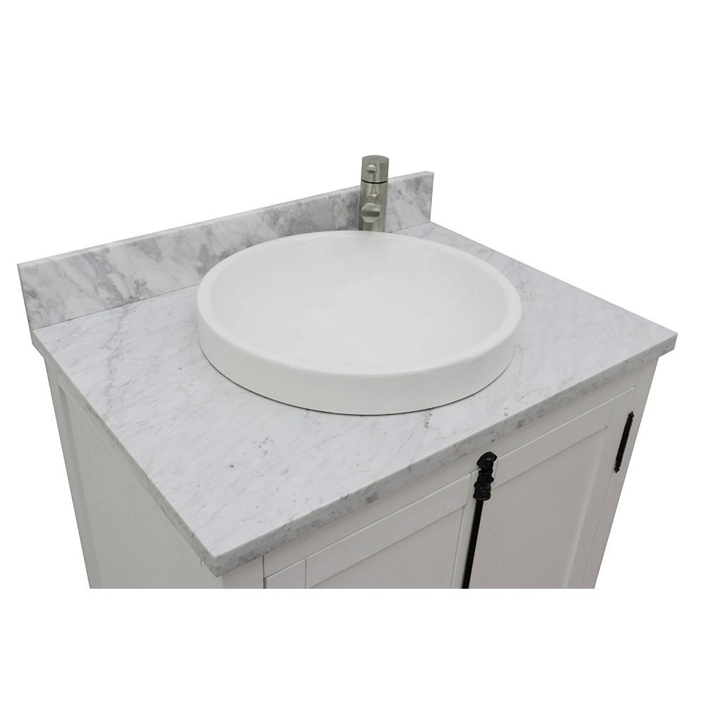 Single vanity in Glacier Ash with White Carrara top and rectangle sink. Picture 15