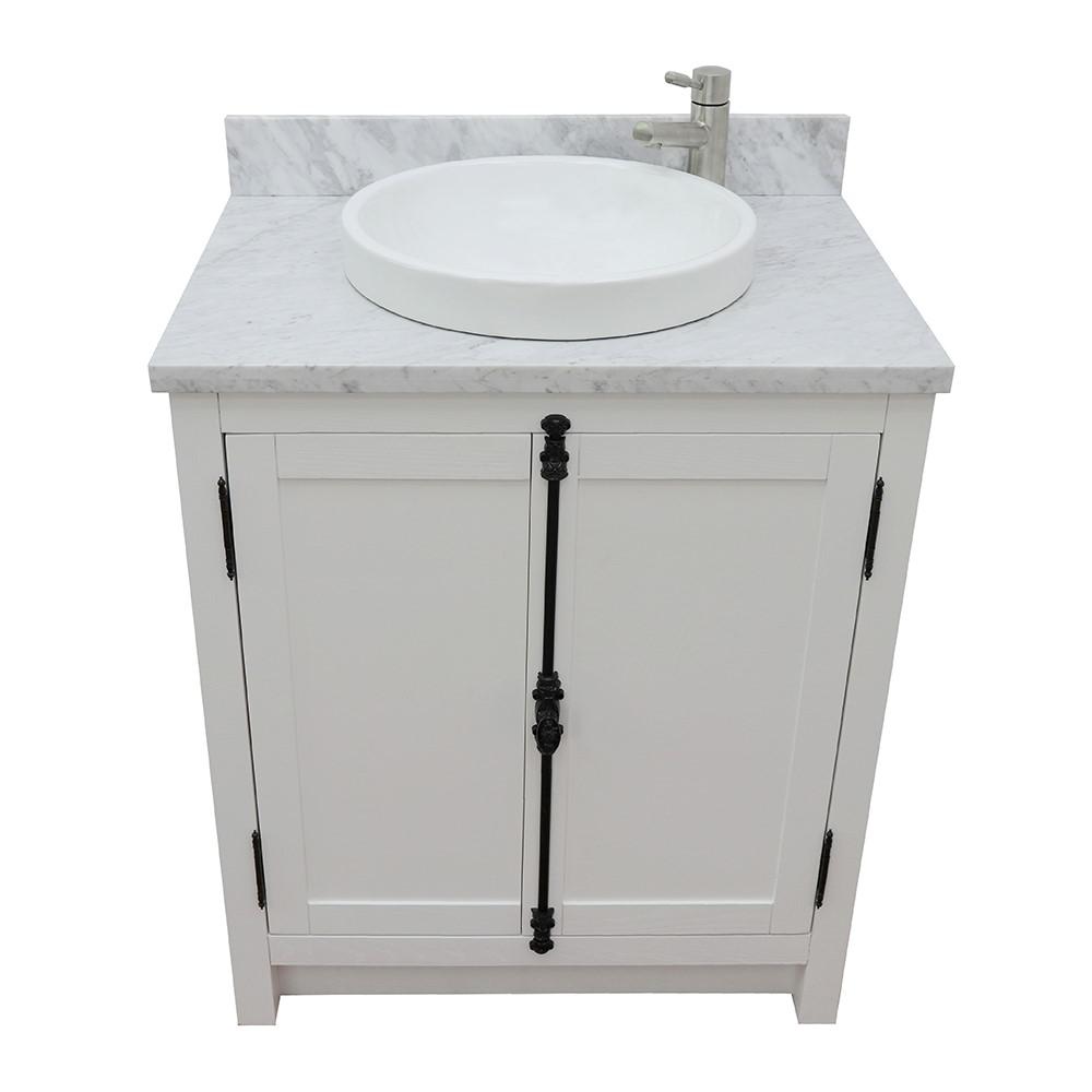 Single vanity in Glacier Ash with White Carrara top and rectangle sink. Picture 18