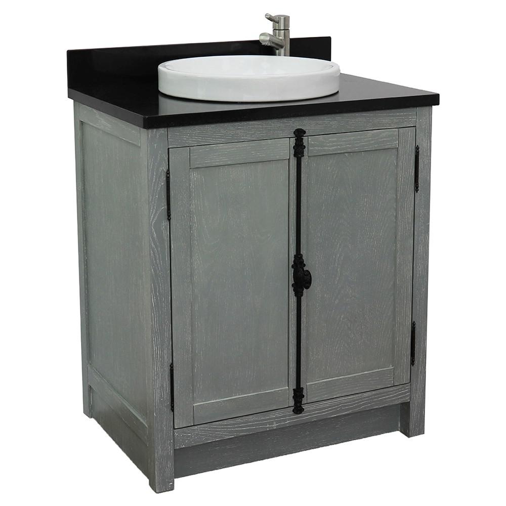 31 Single vanity in Gray Ash finish with Black Galaxy top and rectangle sink. Picture 13