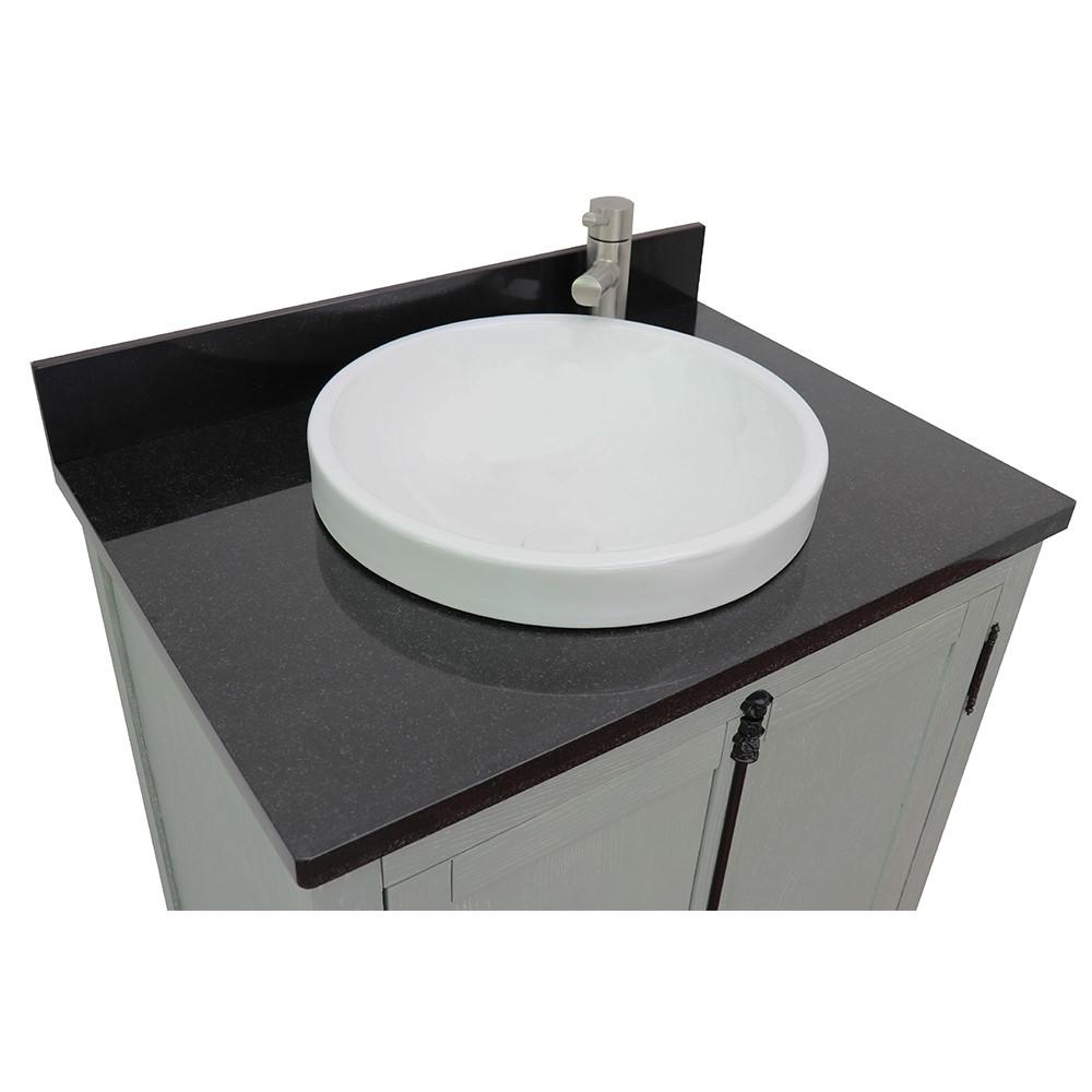 31 Single vanity in Gray Ash finish with Black Galaxy top and rectangle sink. Picture 15