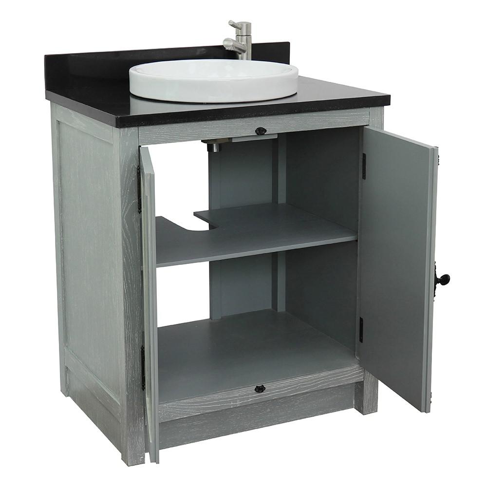 31 Single vanity in Gray Ash finish with Black Galaxy top and rectangle sink. Picture 16