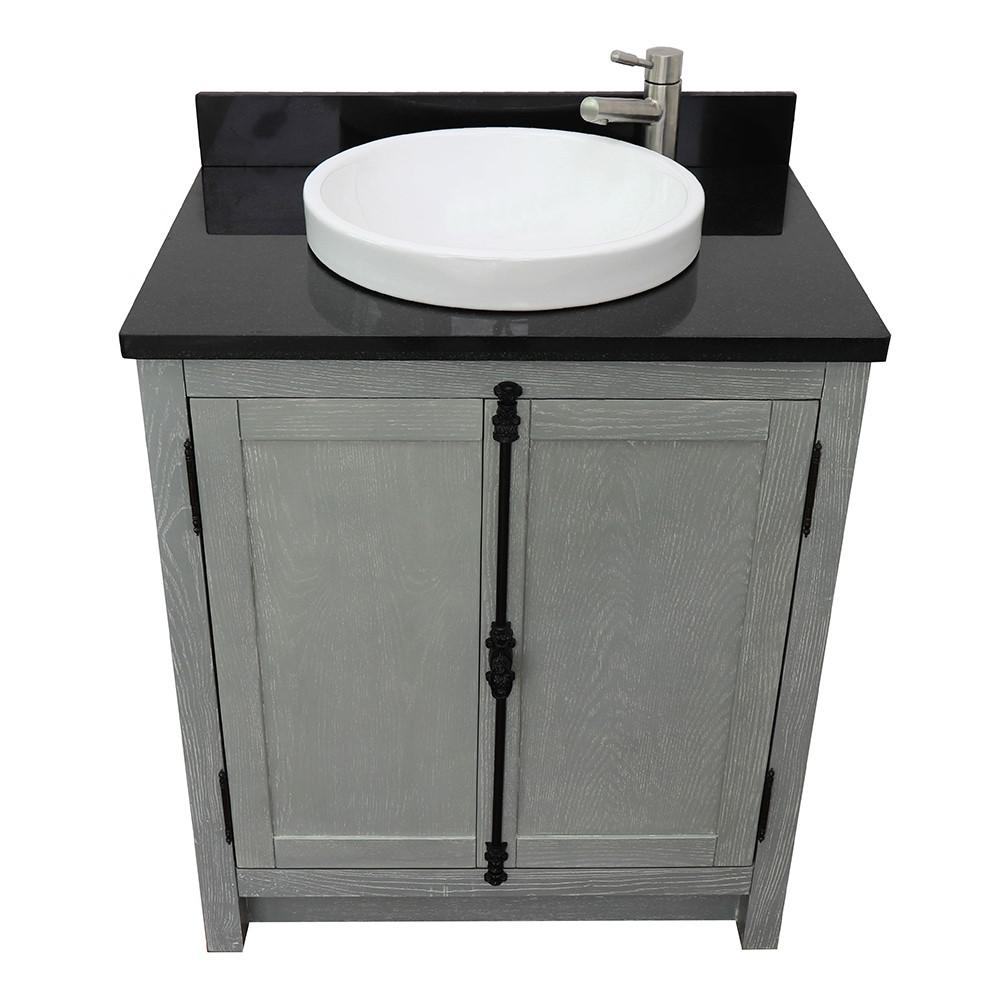 31 Single vanity in Gray Ash finish with Black Galaxy top and rectangle sink. Picture 18