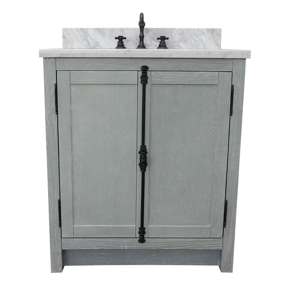 31 Single vanity in Gray Ash finish with White Carrara top and oval sink. Picture 4