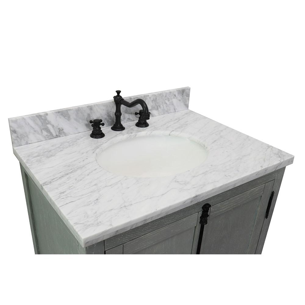 31 Single vanity in Gray Ash finish with White Carrara top and oval sink. Picture 5