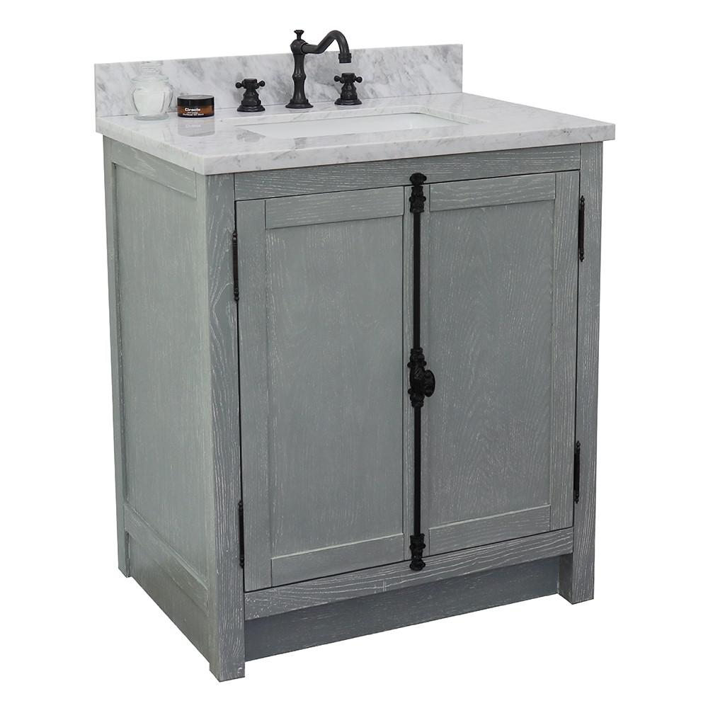 31 Single vanity in Gray Ash finish with White Carrara top and rectangle sink. Picture 3