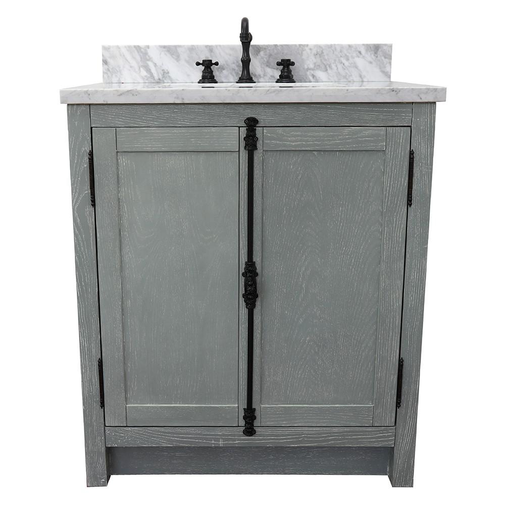 31 Single vanity in Gray Ash finish with White Carrara top and rectangle sink. Picture 4