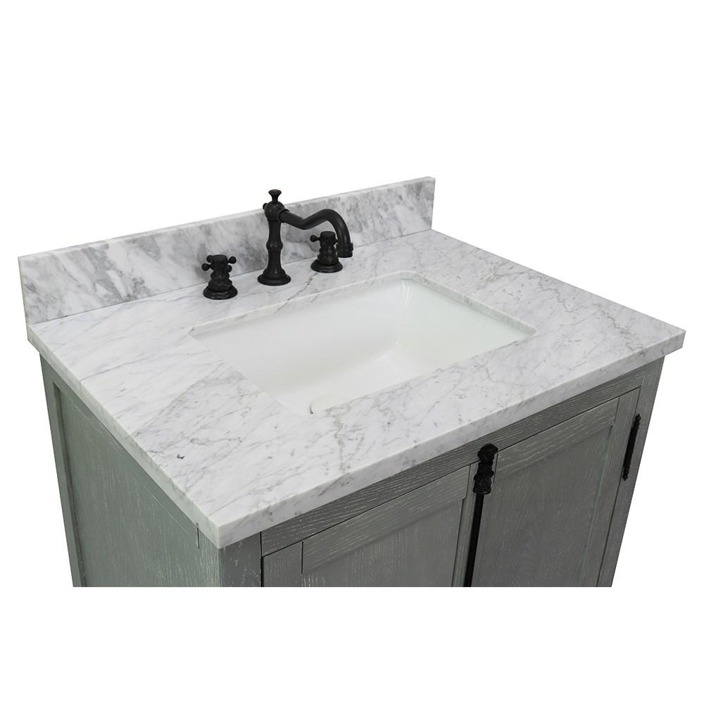 31 Single vanity in Gray Ash finish with White Carrara top and rectangle sink. Picture 5
