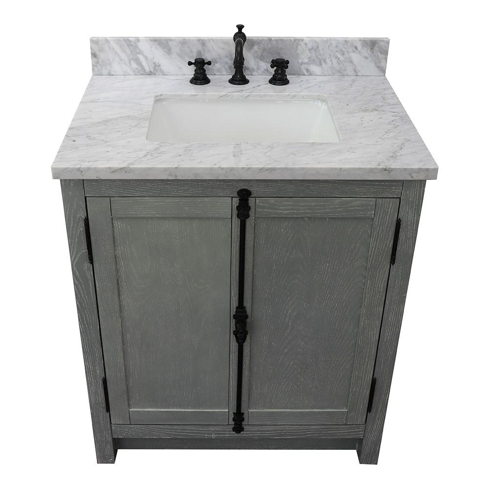 31 Single vanity in Gray Ash finish with White Carrara top and rectangle sink. Picture 8