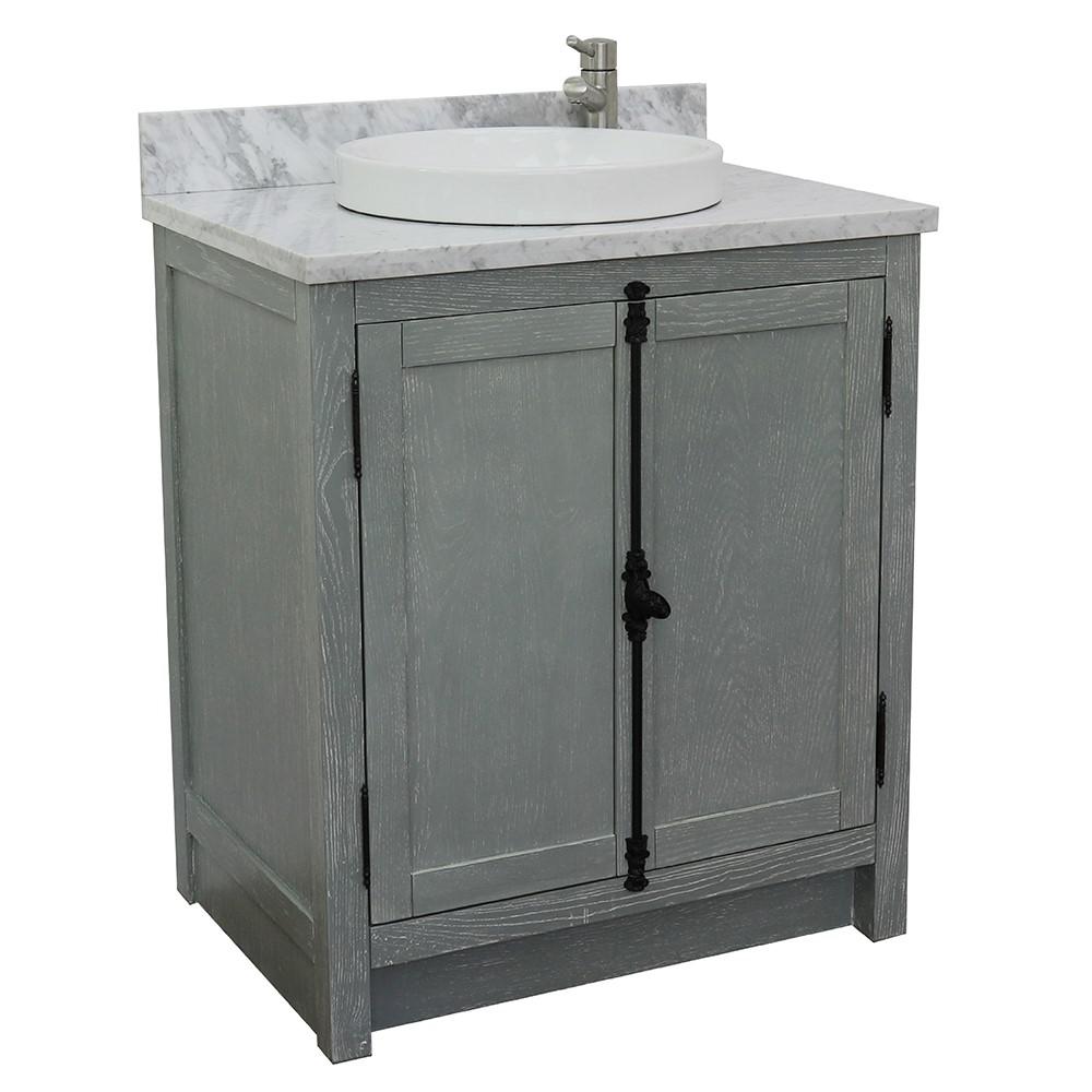 31 Single vanity in Gray Ash finish with White Carrara top and rectangle sink. Picture 13