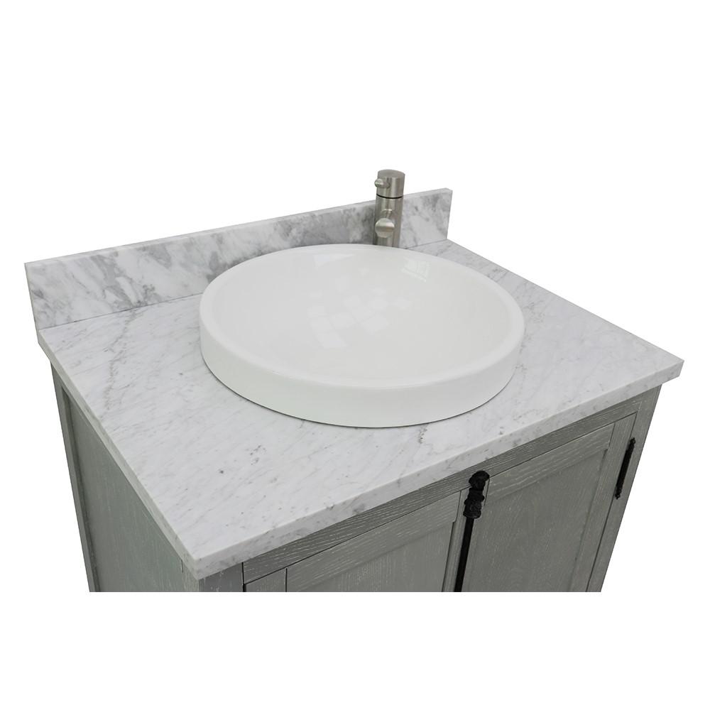 31 Single vanity in Gray Ash finish with White Carrara top and rectangle sink. Picture 15