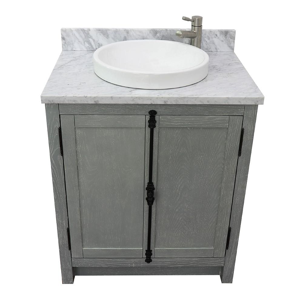 31 Single vanity in Gray Ash finish with White Carrara top and rectangle sink. Picture 18