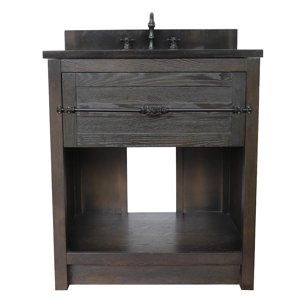 31 Single vanity in Brown Ash finish with Black Galaxy top and oval sink. Picture 4