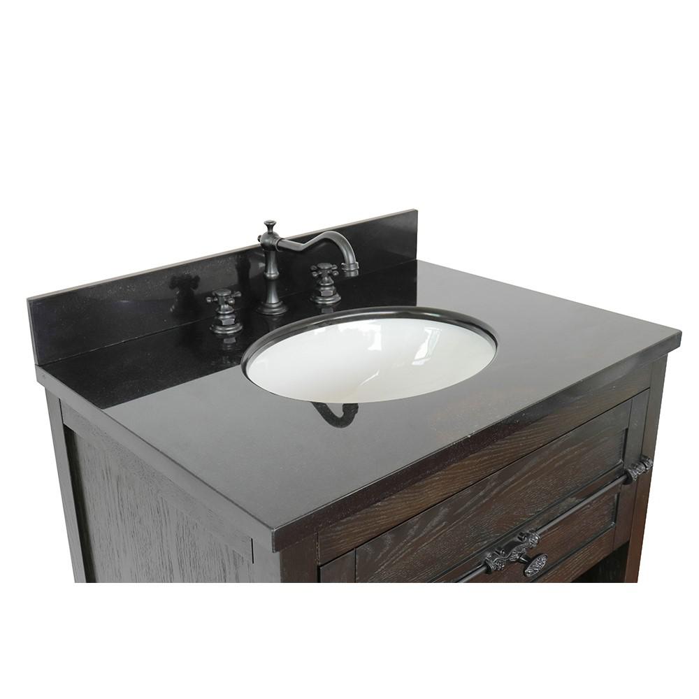 31 Single vanity in Brown Ash finish with Black Galaxy top and oval sink. Picture 5