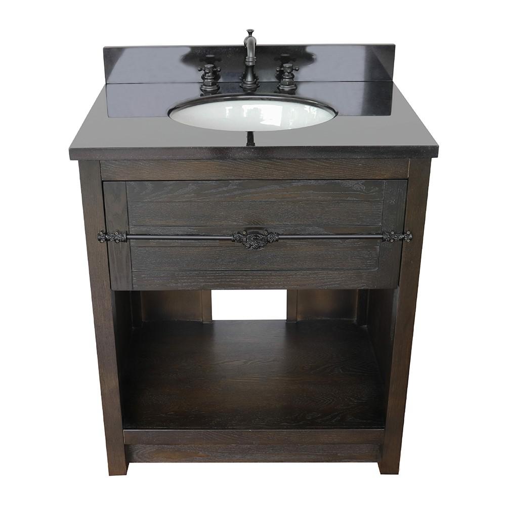 31 Single vanity in Brown Ash finish with Black Galaxy top and oval sink. Picture 8