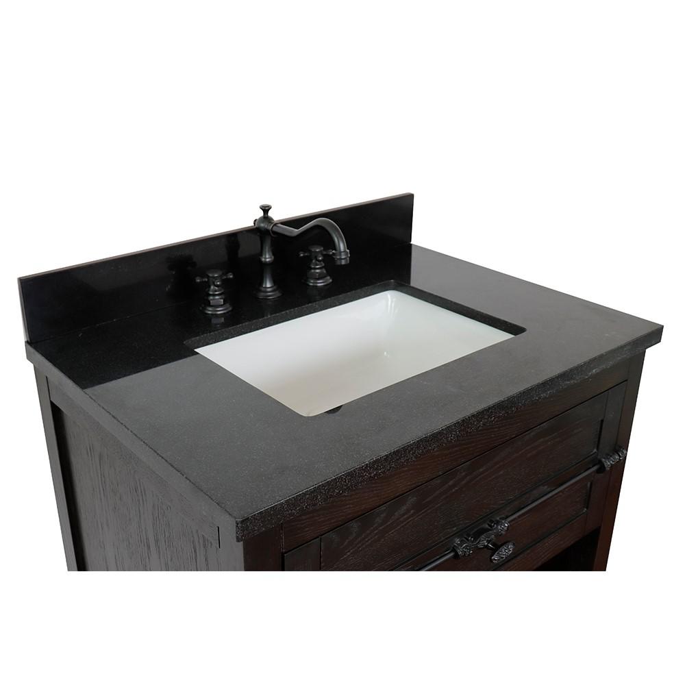 31 Single vanity in Brown Ash finish with Black Galaxy top and rectangle sink. Picture 5