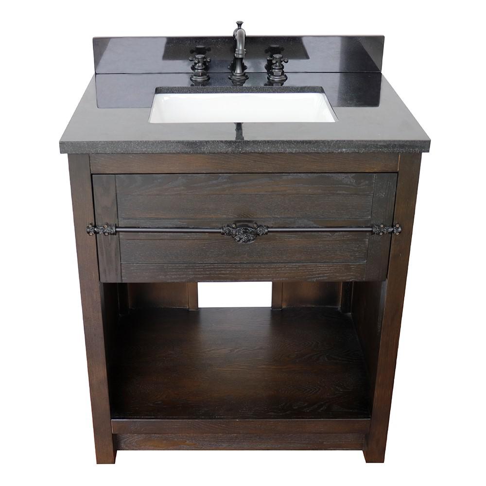 31 Single vanity in Brown Ash finish with Black Galaxy top and rectangle sink. Picture 8