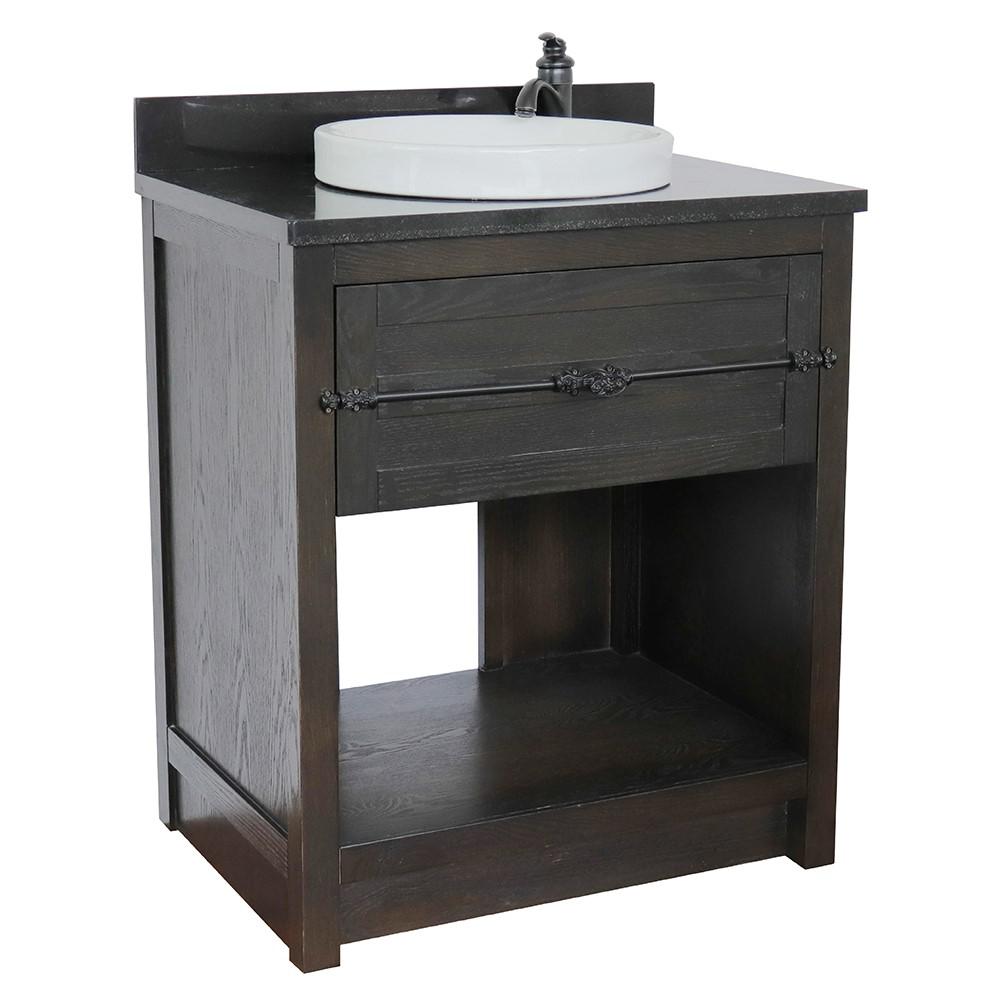 31 Single vanity in Brown Ash finish with Black Galaxy top and rectangle sink. Picture 13