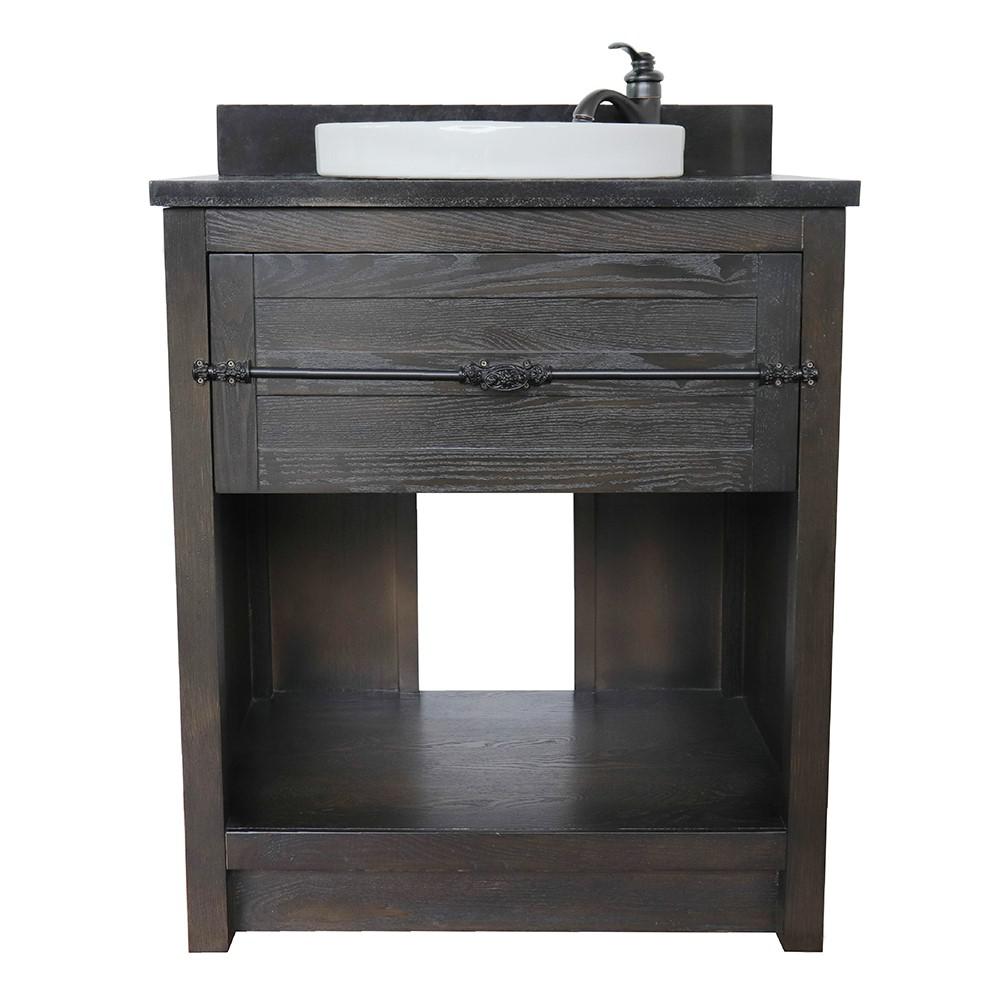 31 Single vanity in Brown Ash finish with Black Galaxy top and rectangle sink. Picture 14