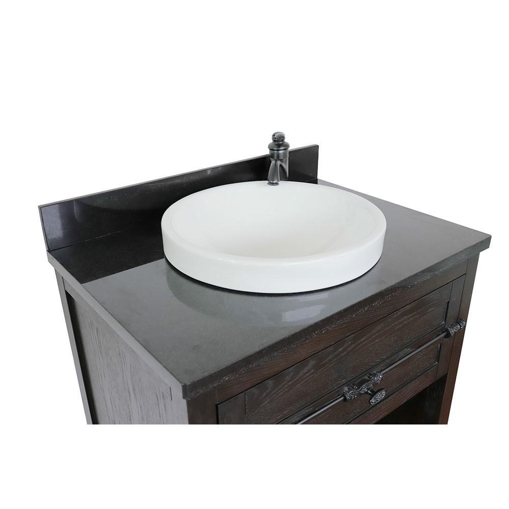 31 Single vanity in Brown Ash finish with Black Galaxy top and rectangle sink. Picture 15