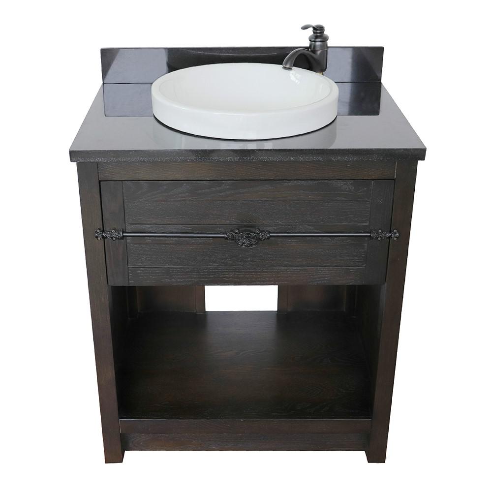 31 Single vanity in Brown Ash finish with Black Galaxy top and rectangle sink. Picture 18