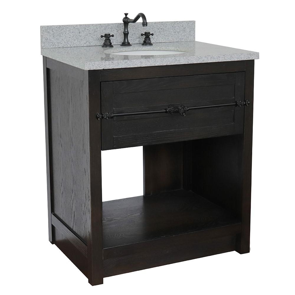 31 Single vanity in Brown Ash finish with Gray granite top and oval sink. Picture 3
